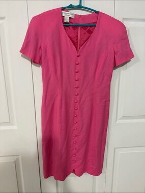 Jones New York Hot Pink Button-Front Midi Dress